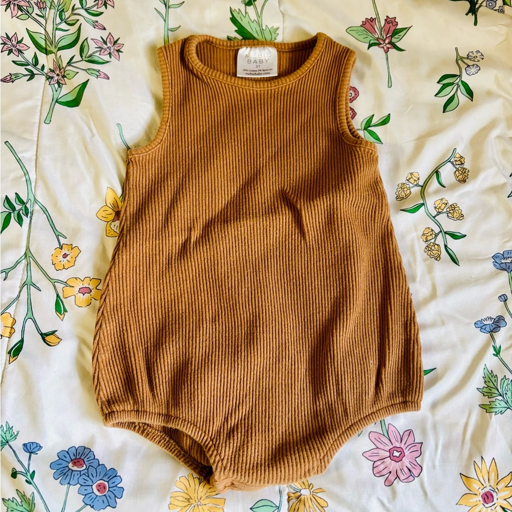 Mebie baby OG camel ribbed romper 3y